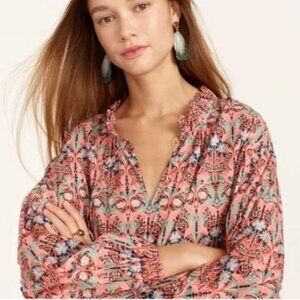 NWT J.Crew x Liberty S Blouse Floral May Nouveau Print Red Pink Tie-Neck